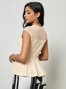 SHEIN Clasi Women's Casual Drawstring Round Neck Ruffle Hem T-Shirt, Suitable For Commuting In Summer,Summer Top - Apricot - View 2