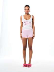 BABYPHAT 女士 Kiss My Jersey 短裤，印有文字和嘴唇图案 - 淺粉色 - 查看 3