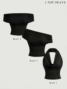 Camiseta versátil de unicolor Y2K para adolescentes - Negro - Ver 4