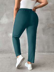 EURMUSE Plus Size Elastic Waist Cargo Pants - Dark Green - View 2