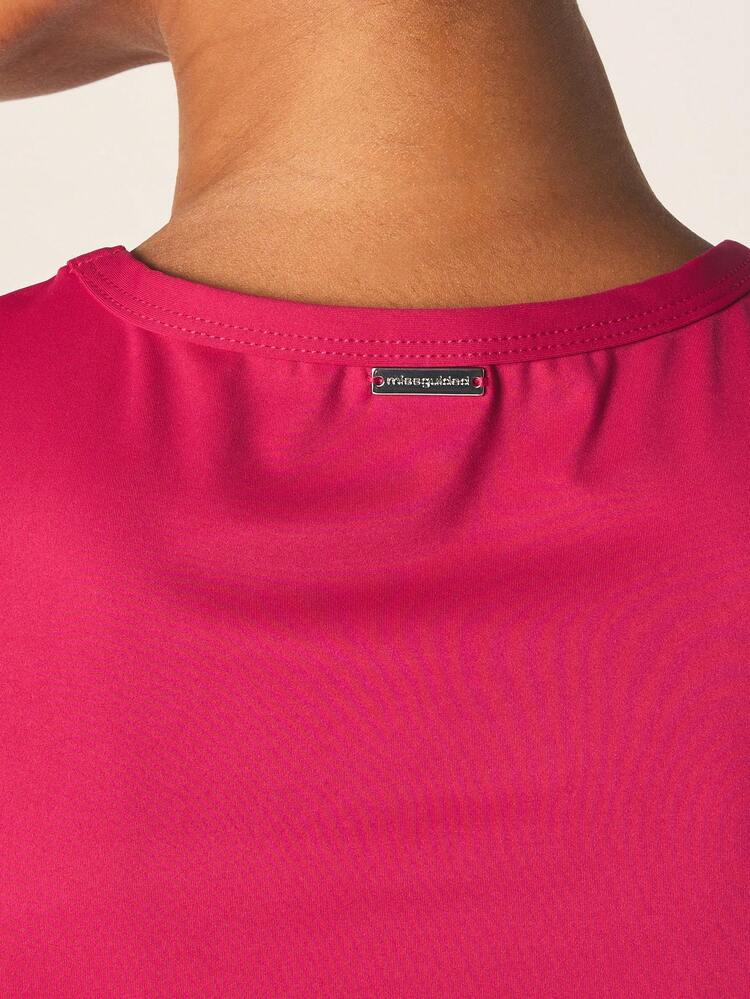 Missguided x Playboy Fitted Hot Pink Short Sleeve Sports Top With White Text Print Crew Neck Athletic Tee
