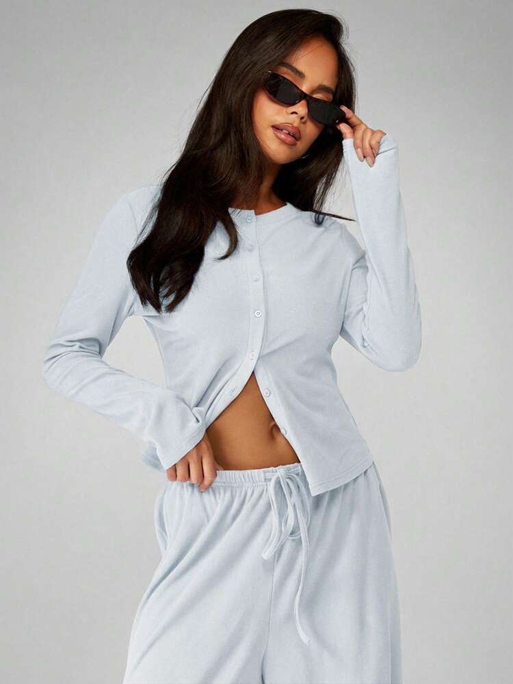MISSGUIDED Button Up Cardigan With Wide Leg Pants