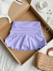 Comfortcana Lilac Hollow Texture Ruched A-Line Mini Skirt - Lilac Purple - View 5