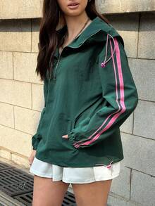 MainGRL 女士立领拉链半开襟休闲百搭日常长袖外套 - 綠色 - 查看 6