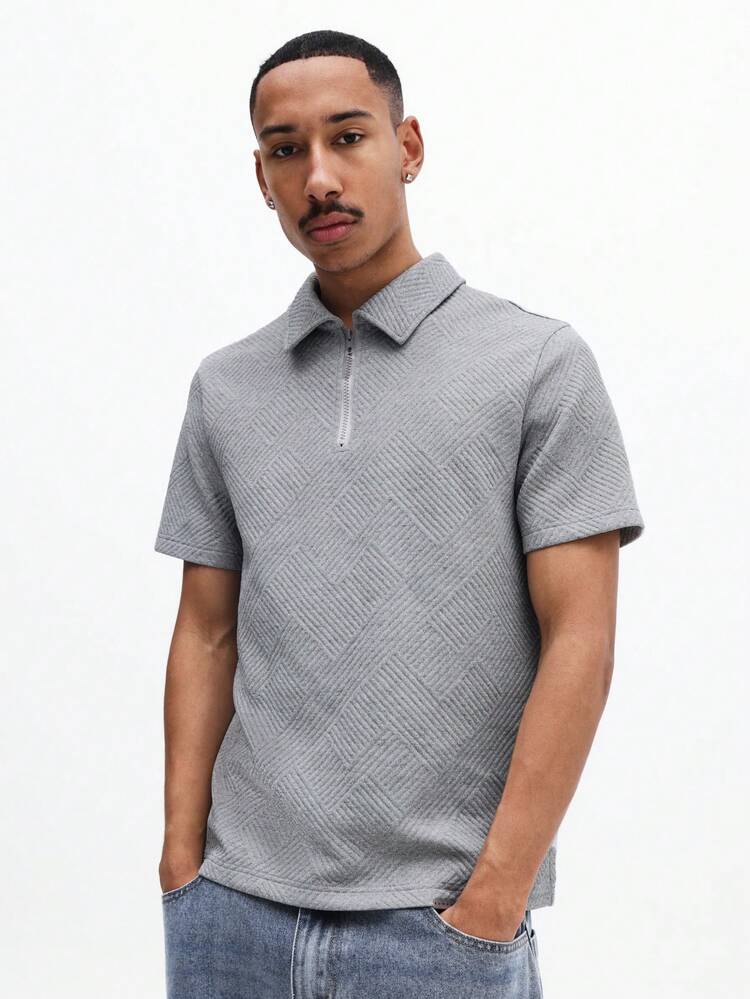 질감이 있는 쿼터 지퍼 폴로 셔츠