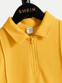 SHEIN Tween Boy Solid Color Casual Versatile Daily Wear Short Sleeve Polo Shirt,Kids - Yellow - View 3