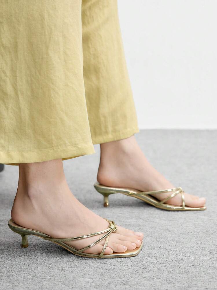 CUCCOO BIZCHIC Women Shoes Spring And Summer New Gold Thin Strip With Clip Feet Women's High-Heeled Sandals Slippers Simple, Fashionable And Comfortable Versatile Commuter Sexy Women's Sandals Women's Shoes