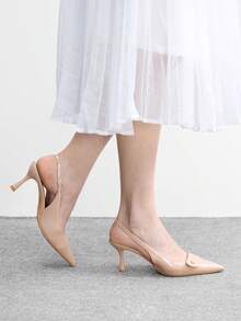 CUCCOO BIZCHIC Women Shoes Four Seasons New Apricot Metal Buckle Pointed Toe Thin High Heel Low Vamp Commuter Elegant Fashion Women's High Heel Shoes Slingback After Slingback Shoes Dew Heel Dinner Party Elegant Office Workers Holiday Wear Women's Shoes - Apricot - View 4