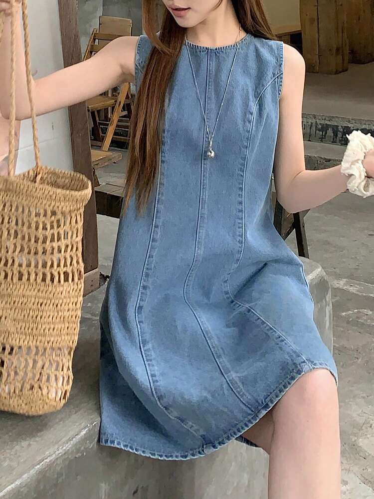 Women's Fashionable Casual Sleeveless Denim Dress Summer
