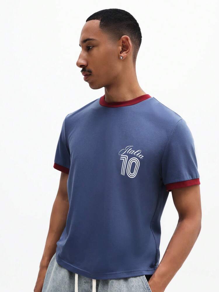 Slim Fit Ringer T-Shirt With Chest Print