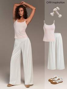 Fluxe Women's Loose Fit Wide Leg Flowy Pants , High Waist Casual White Palazzo Trousers Summer Beach Yoga Joggers, Spring , Valentine's Day, Going Outs, Vacations Women, Casual For Women - White - View 8