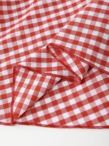 GlowEve Women's Flare Sleeve Red And White Plaid Pattern Bow Tie Back Design A-Line Waist Flattering Elegant Everyday Casual Vacation Picnic Party Commute Fashion Date French Street Retro Versatile Spring Summer Midi Dress - Red and White - View 7