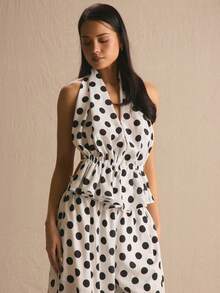 MUSERA Top con escote en pico, elástico y cintura ceñida con estampado de lunares, cómodo y lindo para uso diario, vacaciones, al sol, eventos sociales y festivales - Blanco - Ver 3