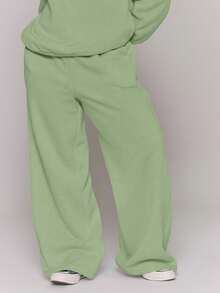 MUSERA Plus Straight Leg Patch Logo Tracksuit Bottom Joggers Autum Casual Everyday Basics Cosy Spring - Green - View 2