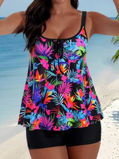 Swim Lushoire Women's Casual Christmas Beach Party Printed Bikini 2 Pieces Swimsuit Set