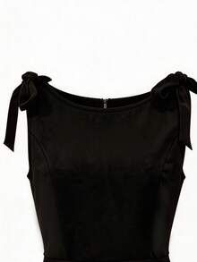 Franclia Bowknot Ruffle Design Elegant Little Black Dress - Black - View 5