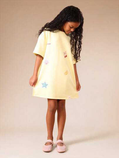 SUMWON Girls Oversized T-Shirt Dress With Cute Cherry Star Print Summer Casual Short Sleeve Relaxed Fit Youth Tween Fashion