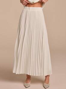 COSMINA 女士白色无袖西装背心套装，金属纽扣设计，搭配褶裥A字裙，简约通勤休闲度假装 - 白色 - 查看 6