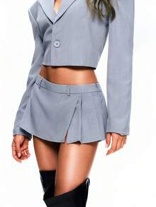 TypaGal 女士性感百褶低腰迷你裙，夏季西装裙套装，女士短裙 - 灰色 - 查看 1