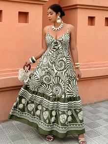 Breezaya 大码女式无袖印花系带A字度假连衣裙，休闲日常及假日穿着，春夏款 - 彩色 - 查看 5