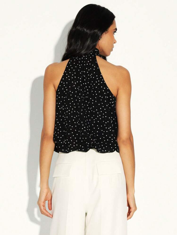 KSTM Damskie body w groszki z dekoltem halter, głębokim wycięciem w kształcie dziurki od klucza i golfem na randkę i specjalne okazje