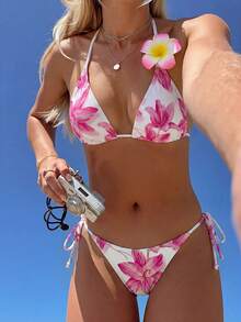 Sunnyshic Women's Tropical Print Two Pieces Bikini Set, Casual Holiday - Multicolor - View 1