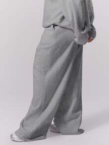 MUSERA Plus Straight Leg Elasticated Waist Joggers , Winter, , Cute, Everyday, Casual, Coffee Club Curve Spring - Light Grey - View 3