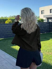 Jeta Ari 秋冬款落肩翻盖纽扣前襟大衣 - 黑色 - 查看 2