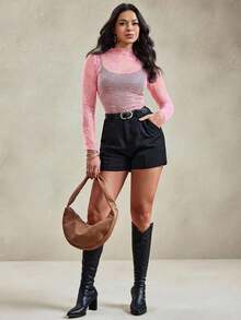 Wildy 黑色网纱透视蕾丝上衣，美式西部乡村音乐节风格，夏季女款 - 淺粉色 - 查看 6