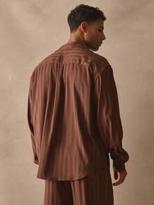 Musero Long Sleeve Stripe Pattern Detail Collared Button Through Front Pocket Shirt Spring Summer Essentials - Brown - View 4
