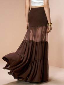 Arave Váy maxi nhiều lớp phối nhiều mảnh bằng vải chiffon dành cho nữ, kèm quần bảo hộ, kiểu dáng thanh lịch thích hợp cho tiệc tùng và hẹn hò. - Cà phê nâu - Xem 8