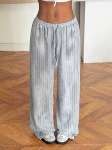 Muchica Striped Knit Wide Leg Casual Lounge Pants - Multicolor - View 1