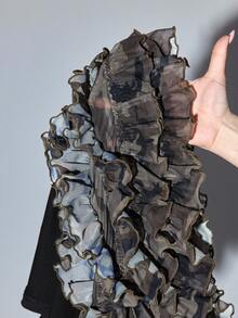 ROMWE Chân váy ngắn xếp tầng màu hồng họa tiết rằn ri phong cách Y2K dành cho nữ, cạp siêu thấp. - xanh quân đội - Xem 11