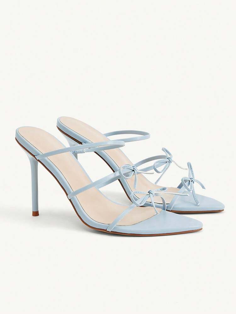 CUCCOO CHICEST Women's Pointed Toe Bow Decor Fashion High Heel Sandals, Suitable For Daily Wear Summer Shoes Wedding Shoes Bride Shoes