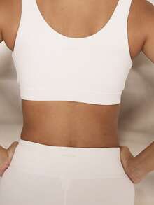 SHEIN Aralina-E 女士纯色镂空休闲日常通勤运动文胸 - 白色 - 查看 4