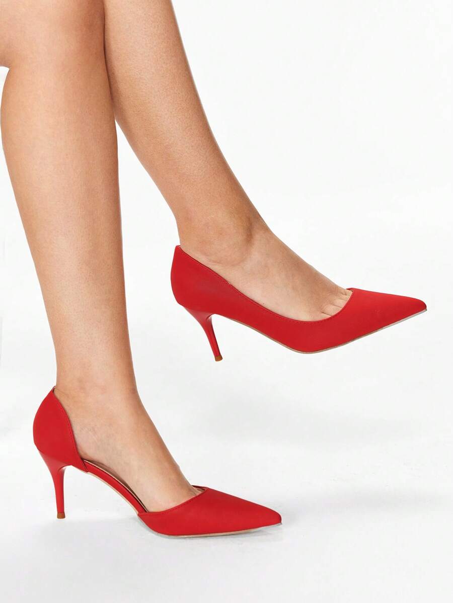 Glitzique 2025秋冬新款时尚尖头镂空性感细跟单跟高跟女鞋，优雅女士高跟鞋，高贵典雅，派对装扮 - 紅色 - 查看 1