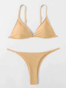 Swim Basics Solid Color Bikini Swimwear - Champagne - View 1