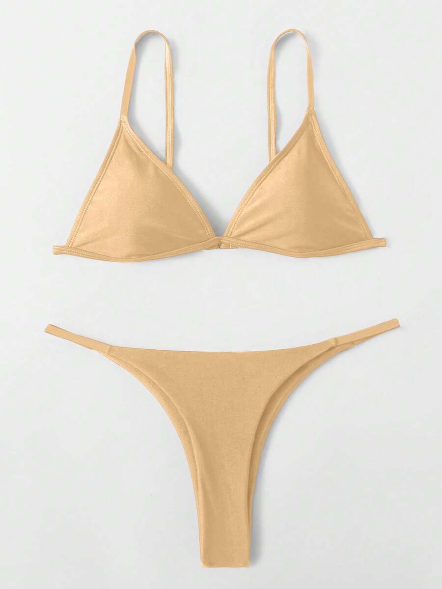 Swim Basics Solid Color Bikini Swimwear - Champagne - View 1