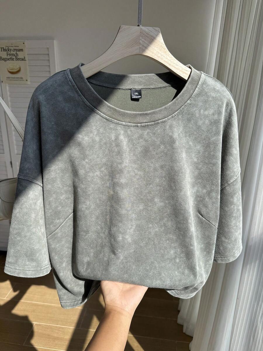 Comfortcana 绿色春天纯棉水洗雪花图案加大码短袖T恤 - 綠色 - 查看 1