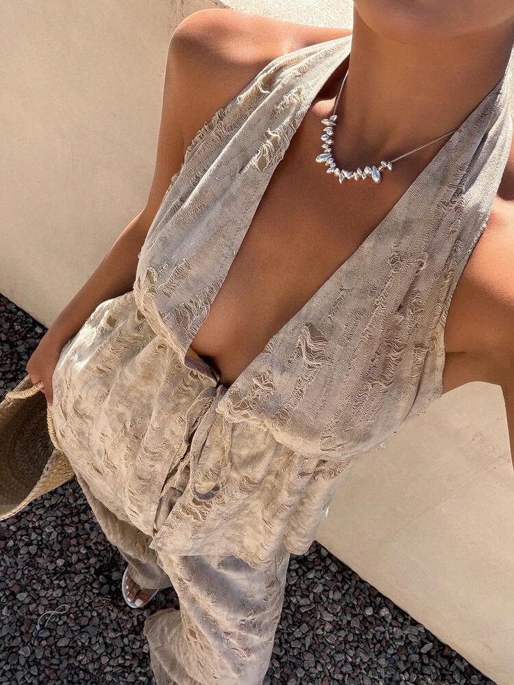 Women's Summer Sleeveless Crop Top And Solid Color Casual Pants 2 Pieces Set Cruise Outfit For Women