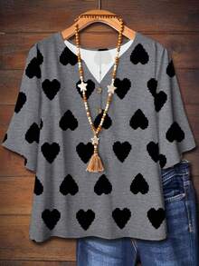 Mellowie Camisa holgada de mujer con estampado de corazones, adecuada para primavera/verano - Multicolor - Ver 6