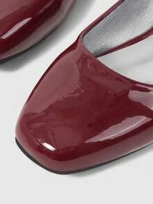 Sleekvia Women's Square Toe Slip-On Shoes, Burgundy PU Mary Jane Shoes For Commuting - Burgundy - View 8