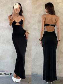 Aloruh 女士优雅镂空吊带连衣裙，纯色，夏季 - 白色 - 查看 1