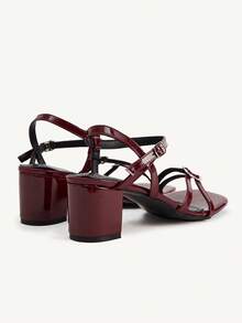 CUCCOO CHICEST 女士简约优雅时尚百搭休闲办公通勤高跟凉鞋 - 酒紅色 - 查看 10