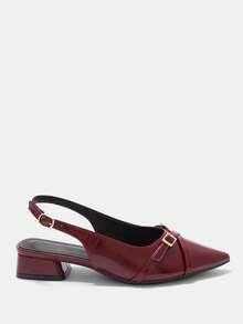 CUCCOO CURVES Women's Pointed Toe Buckle Design Everyday Versatile Fashion Wide Fit High Heels - Red - View 2