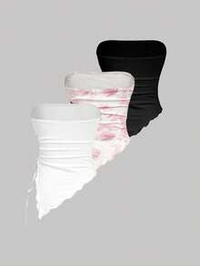 SHEIN MOD 3件套女士休闲抹胸上衣，不对称下摆设计，适合约会和外出穿着。 - 彩色 - 查看 4