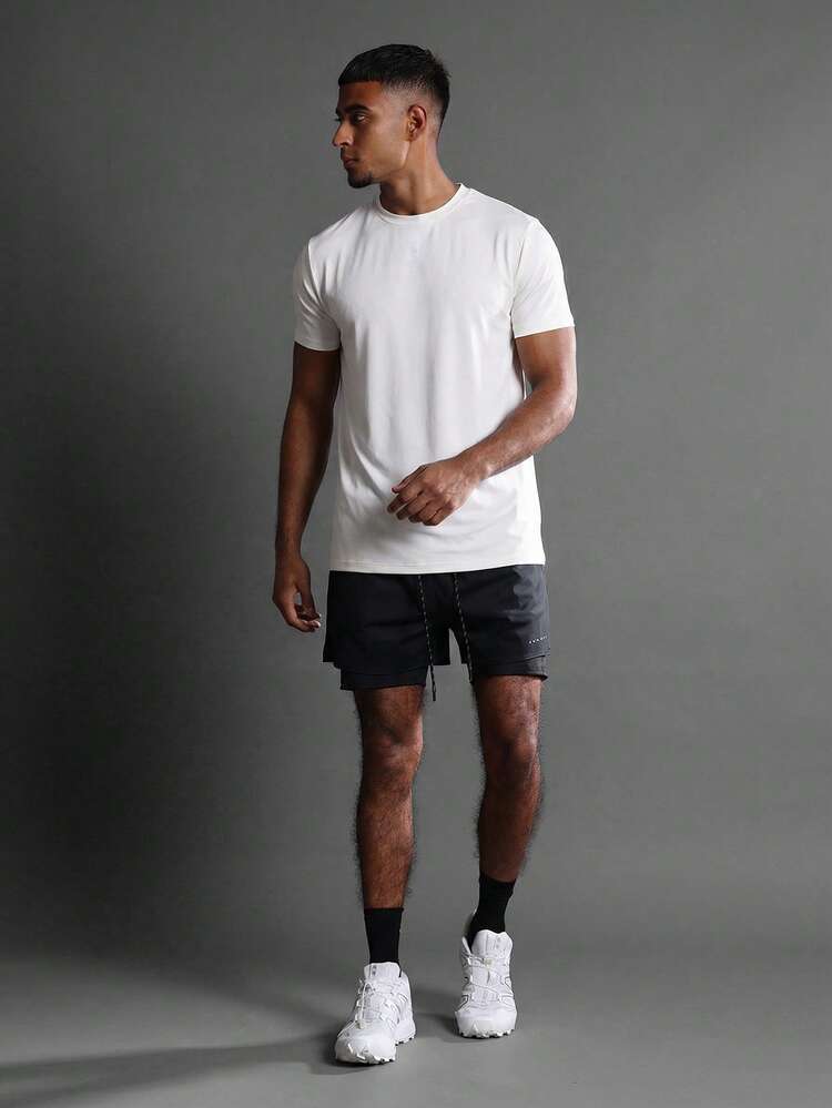 Men's White Short Sleeve Athletic Tee With Running Community Text Back Print Regular Fit Sports Training Shirt