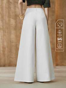 Arave Quần nữ dệt từ vải cotton nguyên chất, cạp thường, ống rộng, họa tiết kẻ sọc, kiểu dáng thường ngày. - trắng - Xem 5