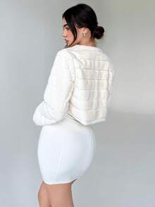 Aloruh 秋冬季约会之夜开襟短款毛绒外套 - 白色 - 查看 4