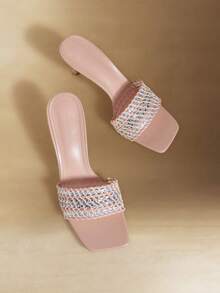 Rosivie 女鞋 方头细跟单跟性感时尚优雅华丽女式高跟凉鞋拖鞋配裙子日常百搭宴会派对女式凉鞋 - 粉色 - 查看 5